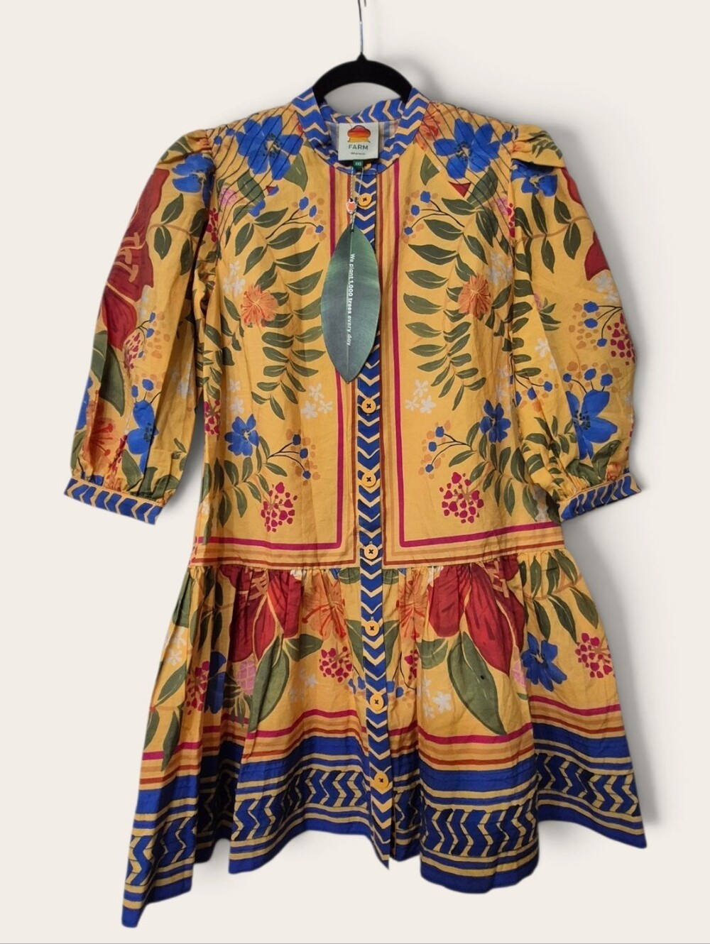 FARM Rio NWT Yellow "Floral Yard" Cotton Mini Dress XXS - Picture 3 of 6